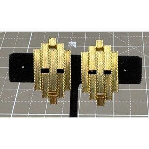 Vintage Orena Paris Earrings Geometric Gold Toned Clip 1 1/4"